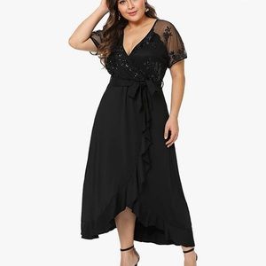 Black, dressy, formal dress, plus size, gala, maxi dress, ruffles